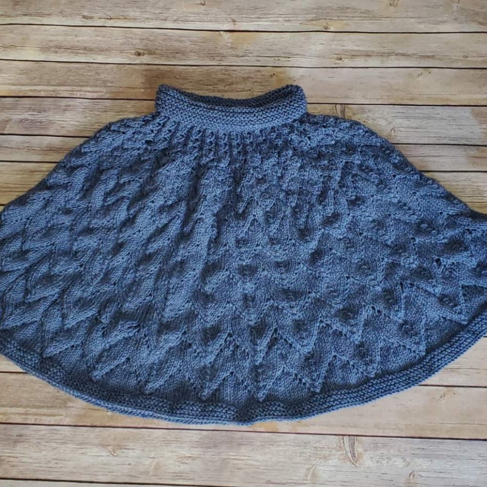 Hand Knit Cowl Neck Poncho / Blue / Sz S-M